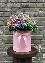 Цветочная композиция из Гипсофила и Розы в шляпной коробке в Звёздном Городке