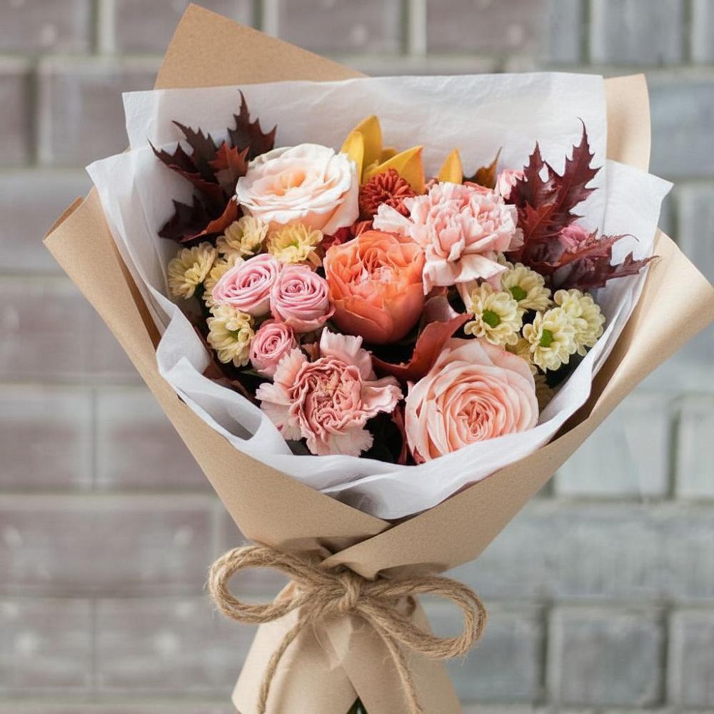 Букет цветов из: Гвоздики, Хризантемы и Розы в Звёздном Городке