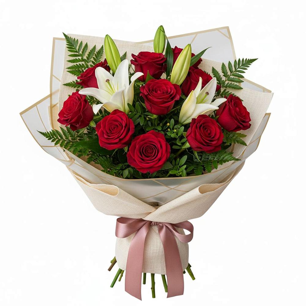 Букет цветов из: Лилии и Розы в Звёздном Городке