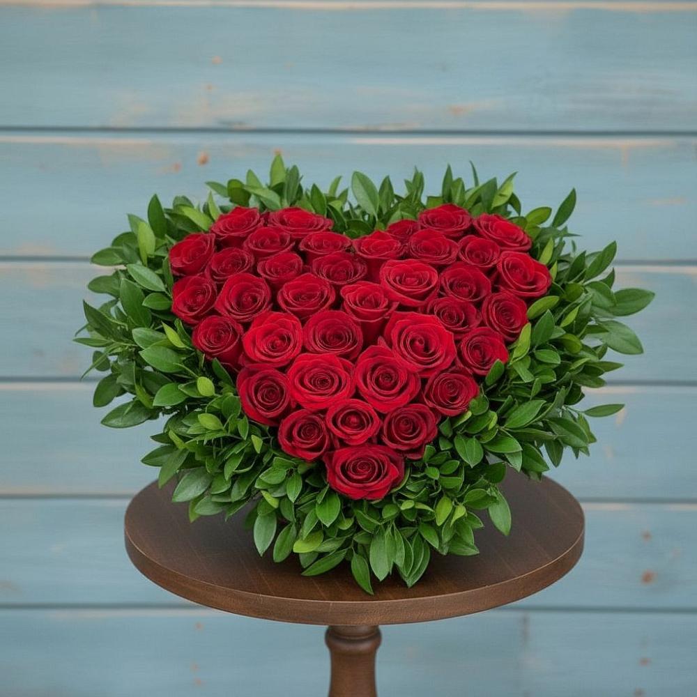 Цветочная композиция из Розы в виде сердца в Звёздном Городке