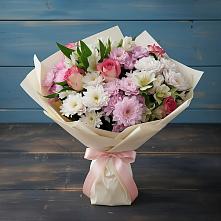 Букет цветов из:  Хризантемы, Альстромерии и Розы в Звёздном Городке