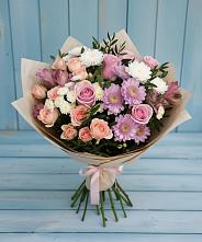 Букет цветов из:  Хризантемы, Розы и Альстромерии в Звёздном Городке